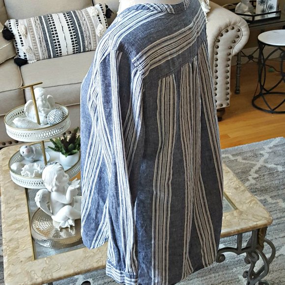 BOHO Striped TUNIC BLOUSE SZ L - Picture 3 of 4